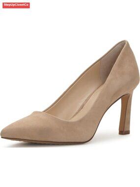 Pointed Toe Suede Pumps Padded Footbed Medium Heel Work Heels